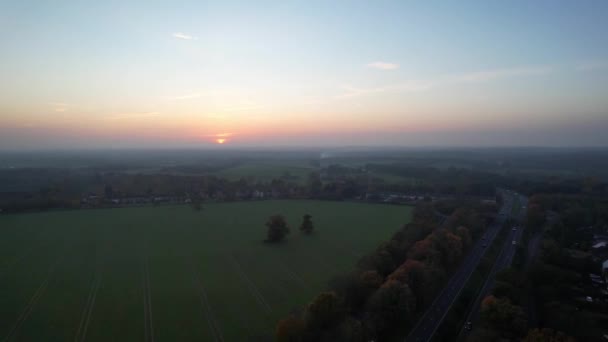 High Angle View British Countryside Landscape Beautiful Sunset Filmagem Foi — Vídeo de Stock
