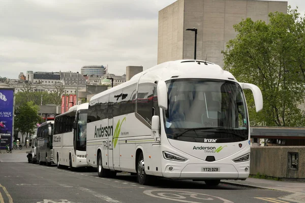 stock image Low angle View of Busy Central London City and Road with People and Traffic During Cloudy Day of May 30th, 2023