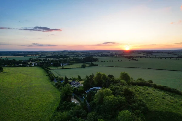 High Angle View British Countryside Landscape Beautiful Sunset Footage Captured — Stock Photo, Image