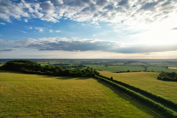 stock image High Angle View of British Countryside Landscape During the Beautiful Sunset. The Footage Was Captured at Sharpenhoe Clappers Luton, Bedfordshire England UK on June 24th, 2023