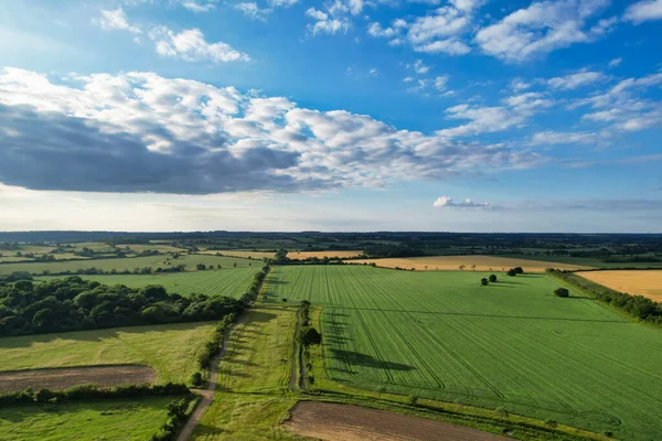 stock image High Angle View of British Countryside Landscape During the Beautiful Sunset. The Footage Was Captured at Sharpenhoe Clappers Luton, Bedfordshire England UK on June 24th, 2023