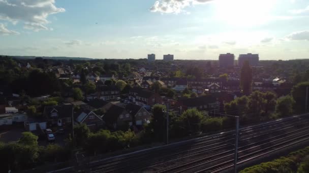 Bedford City Kırsalından Geçen Tren Raylarının Hava Görüntüleri Görüntü Nın — Stok video