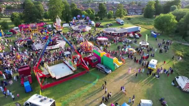 High Angle Footage Public Funfair Held Lewsey Public Park Luton — Stock Video