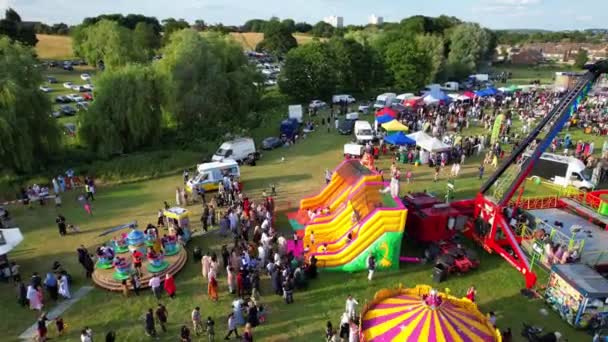 High Angle Footage Public Funfair Held Lewsey Public Park Luton — Stock Video