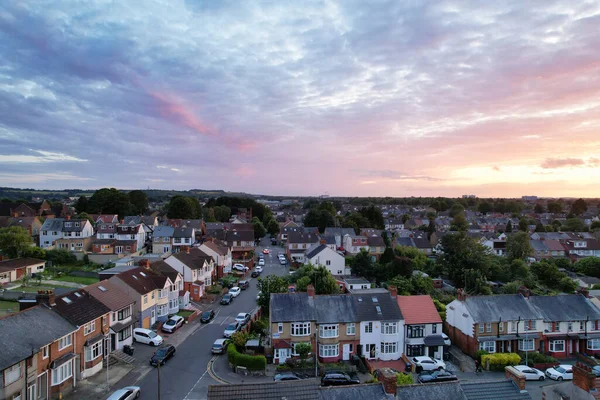 stock image Aerial View of Luton Town of England during Most Beautiful Orange Sunset and Gorgeous Sky with Colourful Clouds. Image Was Captured with Drone's Camera on July 3rd, 2023