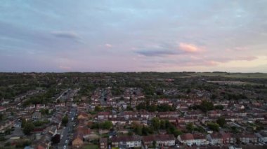 Luton, England, UK - July 3, 2023: Aerial View of Luton Town at Sunset and Gorgeous Sky with Colourful Clouds. Image Was Captured with Drone's Camera on July 3rd, 2023