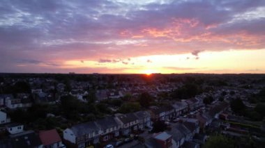Luton, England, UK - July 3, 2023: Aerial View of Luton Town at Sunset and Gorgeous Sky with Colourful Clouds. Image Was Captured with Drone's Camera on July 3rd, 2023