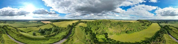 Panoramautsikt Över Den Brittiska Landsbygden Den Vackra Solnedgången Filmen Togs — Stockfoto
