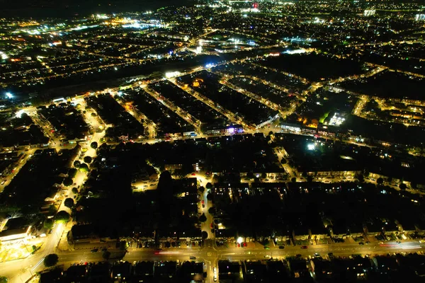 stock image High Angle Footage of Central Luton City of England During Night. Illuminated City Centre Was Captured with Drone's Camera on July 8th 2023 During Mid Night