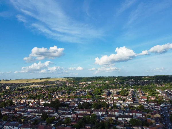 Stock image High Angle View of Luton City of England During Sunset with Dramatical Clouds over Blue Sky. Image Was Captured with Drone's Camera on July 9th, 2023