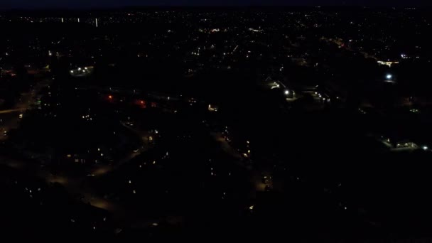 Vista Aérea Noturna Cidade Iluminada Estradas — Vídeo de Stock