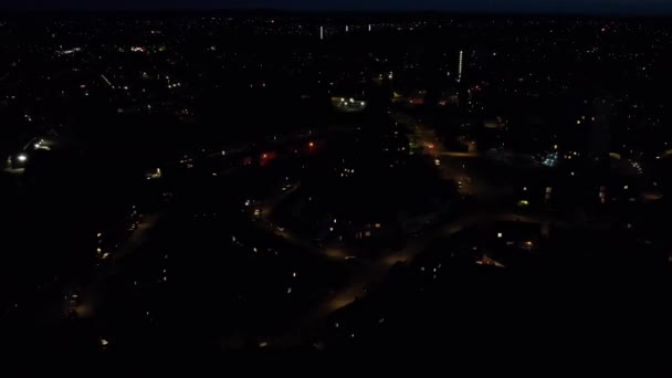 Vista Aerea Notturna Della Città Illuminata Strade — Video Stock