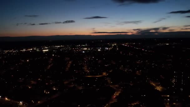 Нічне Повітря Вид Освітлене Місто Дороги — стокове відео