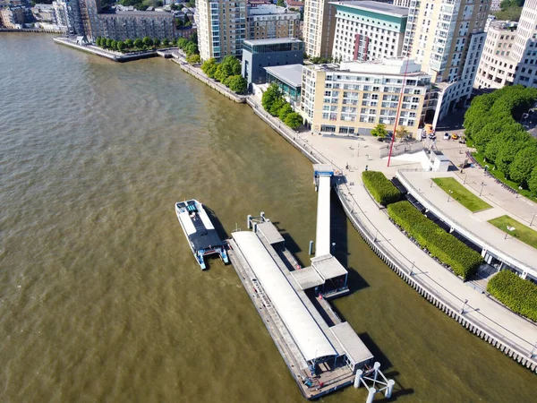 High Angle View Canary Wharf Buildings River Thames Central London — Foto de Stock