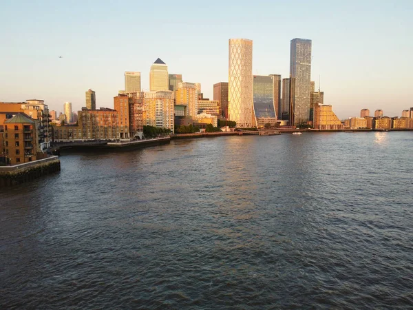 High Angle View Canary Wharf Buildings River Thames Central London — Foto Stock