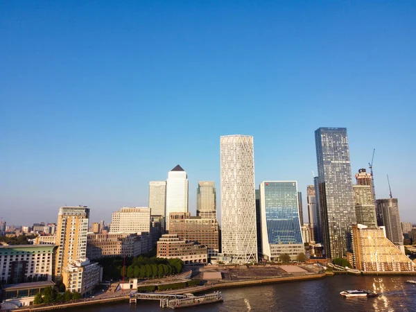 stock image High Angle View of Canary Wharf Buildings at Central London City of England Great Britain. The Footage Was Captured with Drone's Camera at Low Altitude on June 8th, 2023 