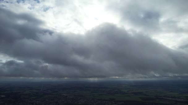Stormwolken Bewegen Zich Stad Drone Camera Beelden Van High Altitude — Stockvideo