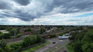 High Angle Footage of Housing and Residential District with Street and Road at Eastern Luton City of England UK Was Captured on Clear Sunny Day of July 19th, 2023.