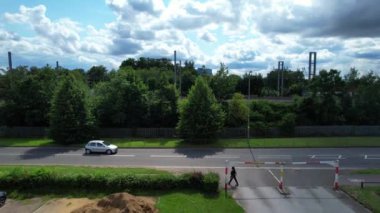High Angle Footage of Housing and Residential District with Street and Road at Eastern Luton City of England UK Was Captured on Clear Sunny Day of July 19th, 2023.