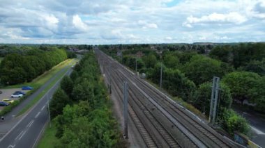 High Angle Footage of Housing and Residential District with Street and Road at Eastern Luton City of England UK Was Captured on Clear Sunny Day of July 19th, 2023.