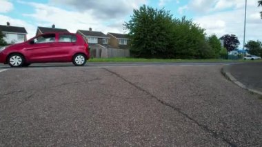 High Angle Footage of Housing and Residential District with Street and Road at Eastern Luton City of England UK Was Captured on Clear Sunny Day of July 19th, 2023.