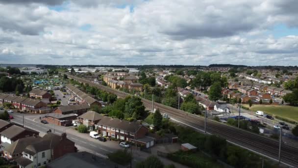 Flygbilder Från Luton City Med Järnvägsspår England Fångad Med Drönarkamera — Stockvideo