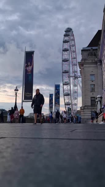 Low Angle Footage People Walking London Eye Tourist Attraction Central — Video