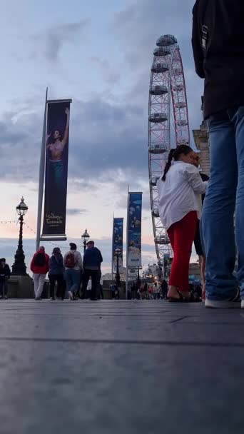 Low Angle Footage People Walking London Eye Tourist Attraction Central — Video