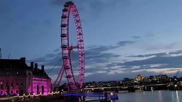 Occhio Illuminato Londra Dal Tamigi Westminster Inghilterra Gran Bretagna Filmato — Video Stock