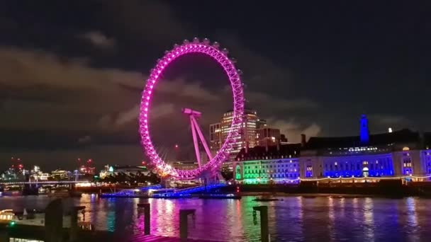 Das Erleuchtete Londoner Auge Von Der Themse Aus Westminster England — Stockvideo