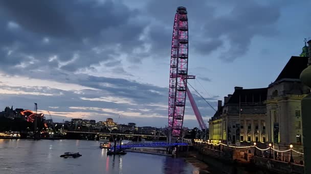 Thames Nehri Westminster Dan Londra Nın Gözü Aydınlandı Ngiltere Büyük — Stok video