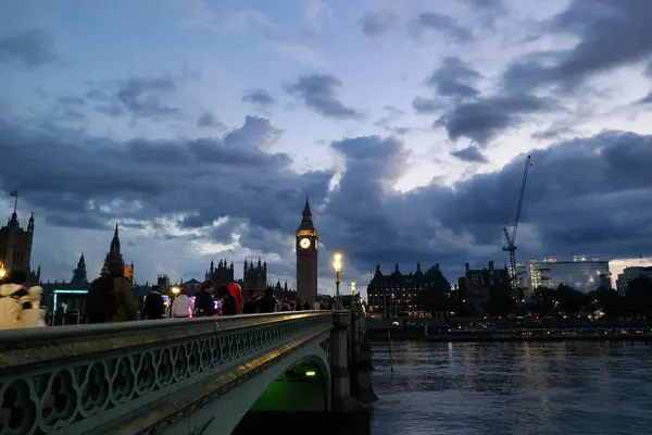 Krásné Záběry Osvícené Britské Silnice Londýnského Oka River Thames Westminster — Stock fotografie