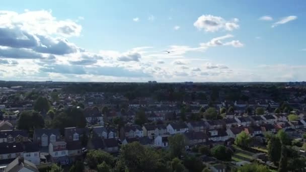 Wysoki Kąt Widzenia East Luton City Dzielnicy Mieszkaniowej Jasny Słoneczny — Wideo stockowe