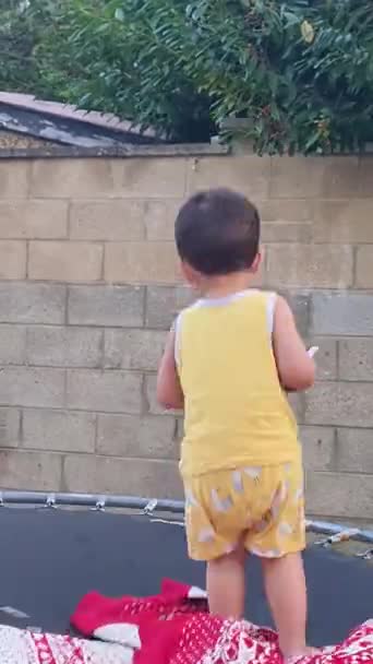 Närbild Söta Asiatiska Pakistanska Baby Boy Som Njuter Home Garden — Stockvideo