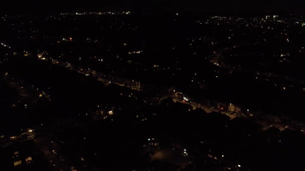 Luchtfoto Van Verlichte Luton City England Tijdens Midnight High Angle — Stockvideo