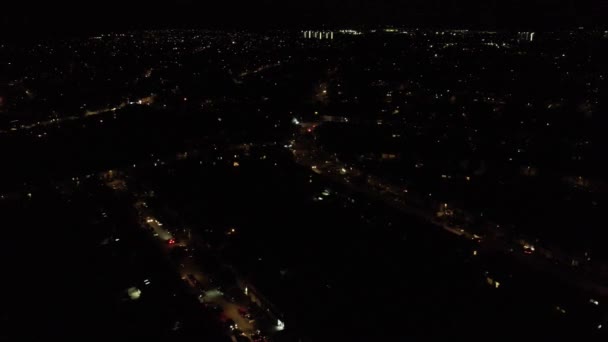 Luchtfoto Van Verlichte Luton City England Tijdens Midnight High Angle — Stockvideo