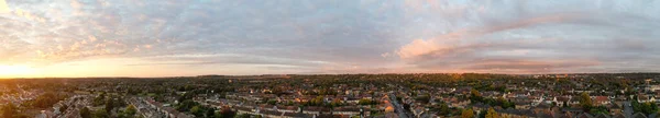 Antenn Panoramautsikt Över Staden Med Fantastisk Himmel Och Moln Solnedgången — Stockfoto
