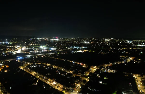Vista Aérea Cidade Luton Iluminada Noite — Fotografia de Stock