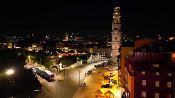 Vue Grand Angle Porto Portugais Nuit — Video