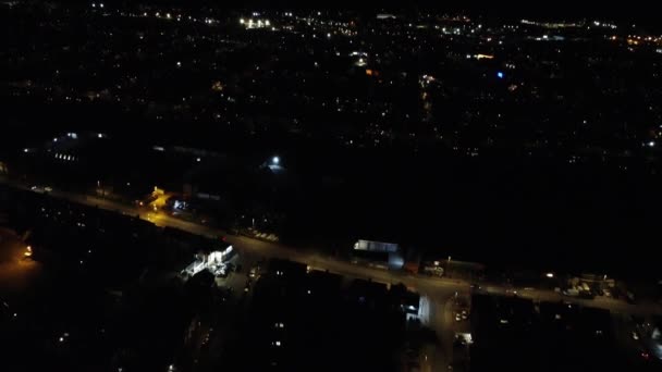 Högvinkelfilm Centrala Luton City England Natten Upplyst Luton City Tillfångatogs — Stockvideo