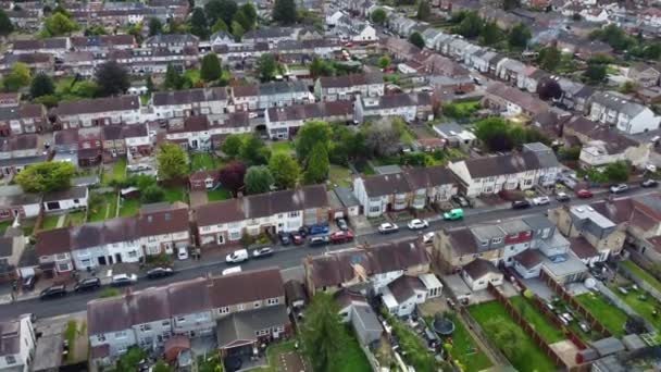 High Angle Footage Luton City Northern Residential Homes Tijdens Gedeeltelijk — Stockvideo