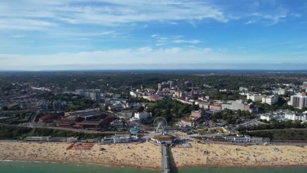 Aerial View Most Beautiful Attractive Tourist Destination Bournemouth City Sandy — Stock Video