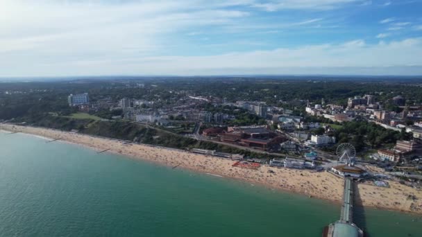 Aerial View Most Beautiful Attractive Tourist Destination Bournemouth City Sandy — Stock videók