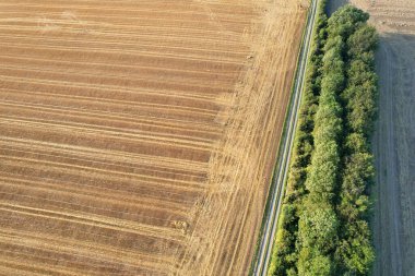 İngiltere 'nin Luton şehrinin yakınlarındaki kırsal arazide İngiliz Tarım Çiftliklerinin Yüksek Açı Görüntüsü İngiltere Büyük Britanya. Görüntüler İHA 'nın Kamerasıyla 19 Ağustos 2023' te çekildi.