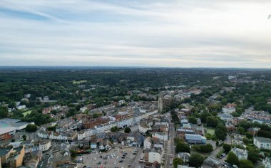 En İyi Turist Çekim Merkezinin Havadan Görüntüsü Bournemouth City 'de Sandy Beach ve İngiltere Okyanusu' yla birlikte 23 Ağustos 2023 'te Drone' un Kamerası ile çekildi. 