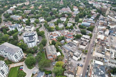 En İyi Turist Çekim Merkezinin Havadan Görüntüsü Bournemouth City 'de Sandy Beach ve İngiltere Okyanusu' yla birlikte 23 Ağustos 2023 'te Drone' un Kamerası ile çekildi. 