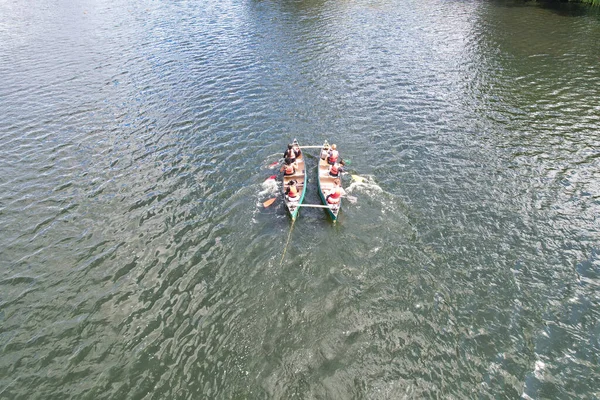 High Angle Footage People Boating Caldecotte Lake Located Milton Keynes — Stock Photo, Image