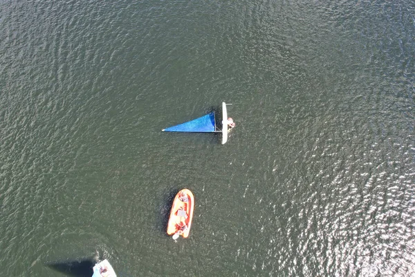 Υψηλής Γωνίας Πλάνα Των People Boating Caldecotte Lake Located Milton — Φωτογραφία Αρχείου