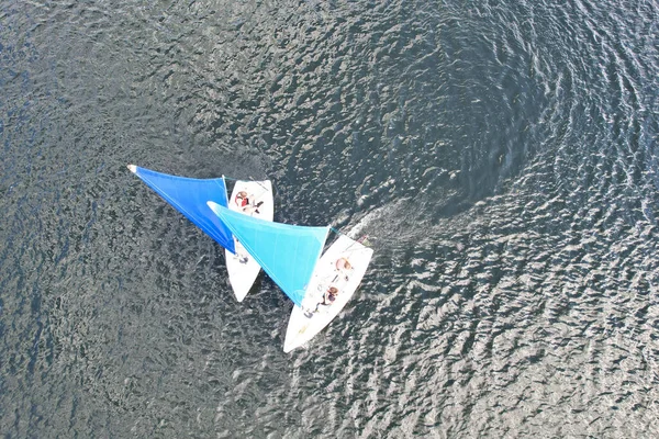 Nagranie High Angle People Boating Caldecotte Lake Położony Milton Keynes — Zdjęcie stockowe