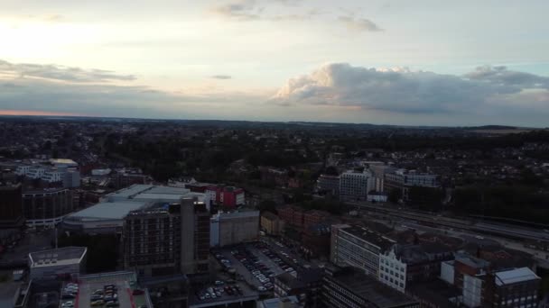 Aerial View Central Luton City Downtown England Sunset Evening Summer — Stock Video